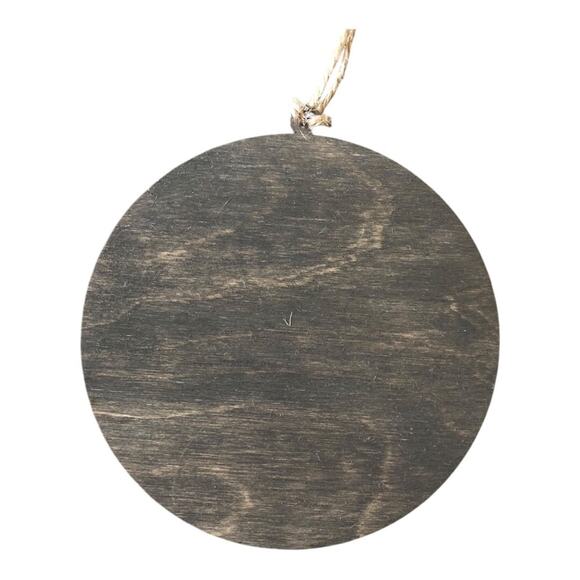 Whimsical Brown Rustic Etched Silver Trees Brown Ornament Hand Painted Wood - Picture 7 of 8